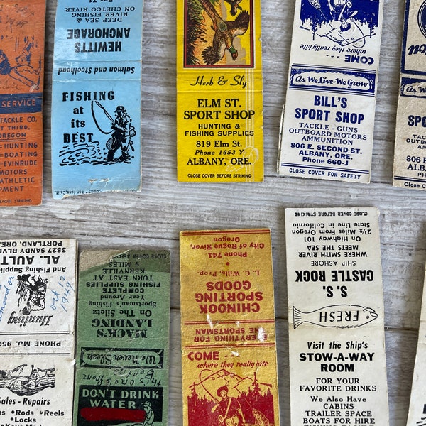 Antique Matchbook Covers - 1940s, 1950s Camping and Fishing -West Coast Oregon