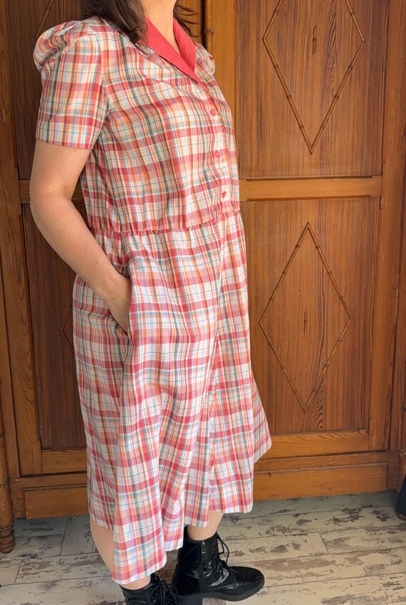 Vintage Handmade Plaid Dress - 1970s Housedress -… - image 3