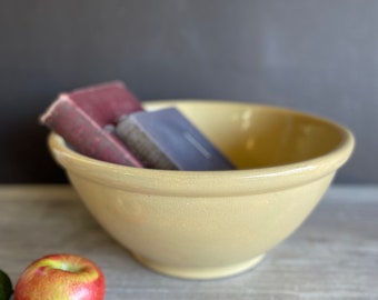 Antique Bread Dough Bowl - Robinson Ransbottom 14 Inch Yellowware Mixing Bowl