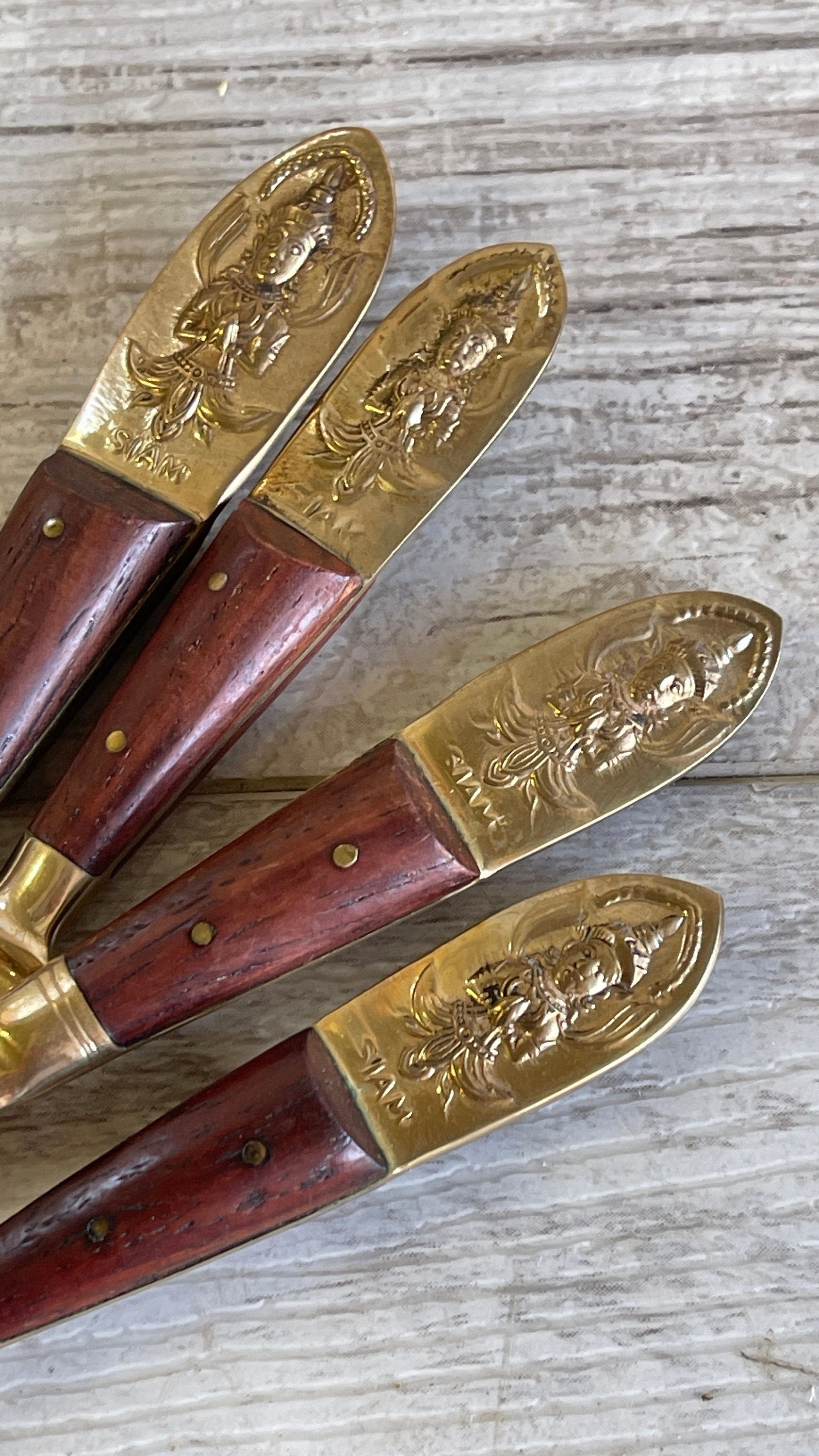 Vintage Siam Brass Flatware Set - Rosewood Mid Century