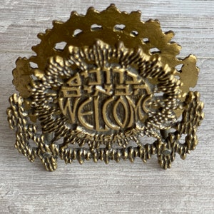 Vintage Brutalist Brass Letter Holder Jerusalem Shalom Israel Napkin Holder  Welcome