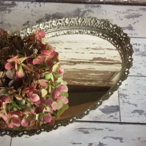 Vintage Dresser Tray - Filigree Hollywood Regency Decor Brass Mirror