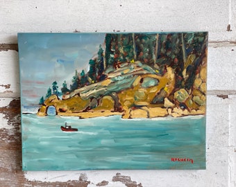 Vintage Oil Painting -Halibut Cove, Alaska -Signed Oil on Canvas - Rosheim