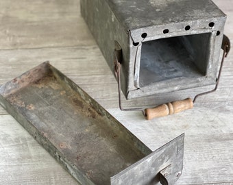 Antique Foot Warmer - Galvanized Zinc Drawer with Wooden Handle - Coal Box - Portable