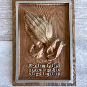 Vintage Wall Plaque Cast Aluminum Prays Together Religious Relief