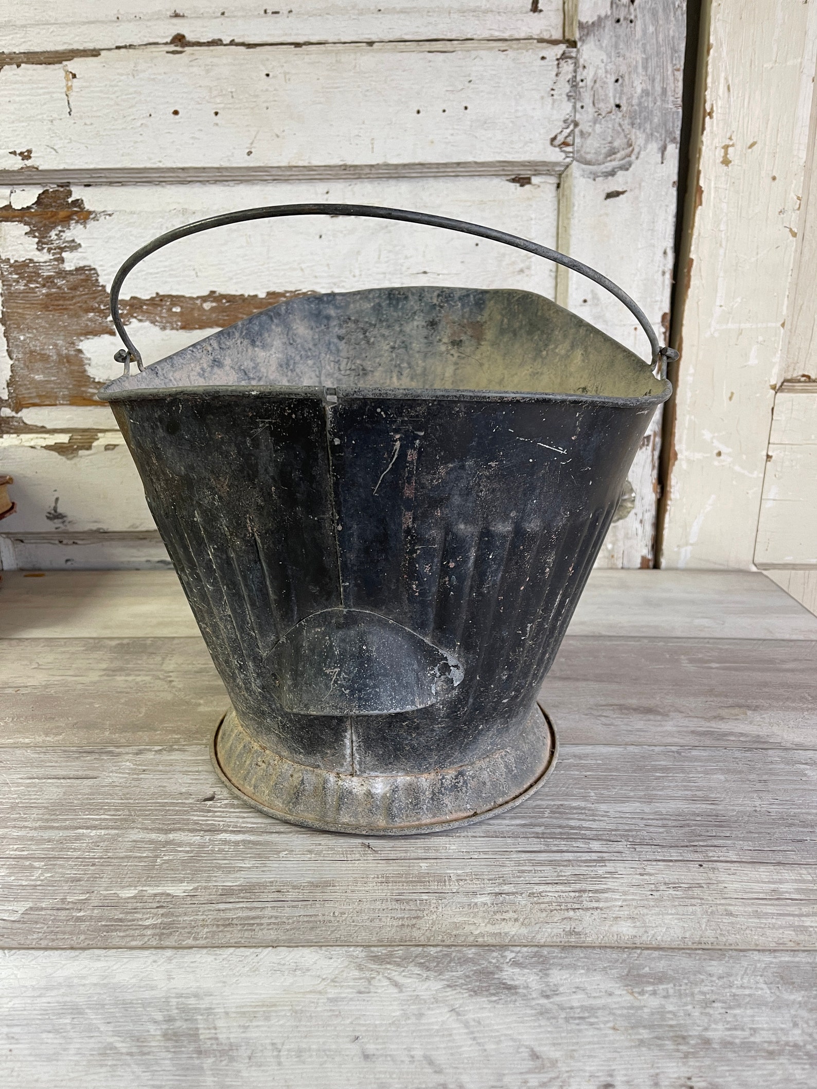 Antique Coal Bucket Ash Wood Galvanized Metal Scuttle 17 Etsy
