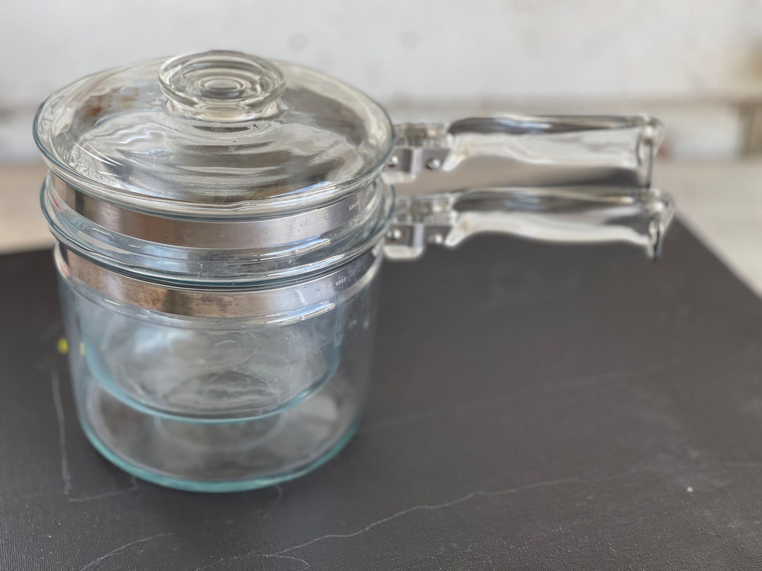 Vintage Pyrex Flameware Blue Glass Double Boiler 3 Pieces excellent Etsy