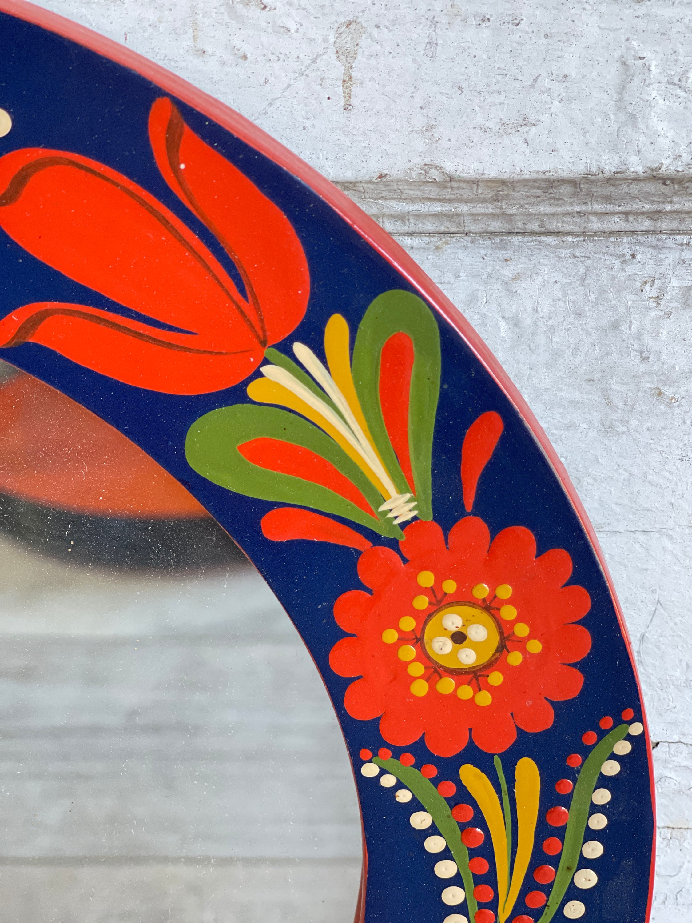 Vintage Folk Art Mirror - Round Hungarian Floral Painted - Etsy