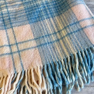 Vintage Wool Blanket - Carldyke Pink Blue Plaid 1960s Fringed Baby