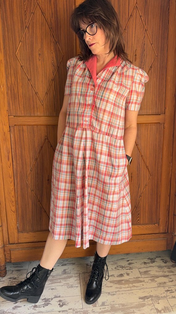 Vintage Handmade Plaid Dress - 1970s Housedress -… - image 6