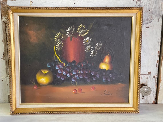 Vintage Oil Painting Still Life Fruit Framed Canvas Gesso Frame -   Finland