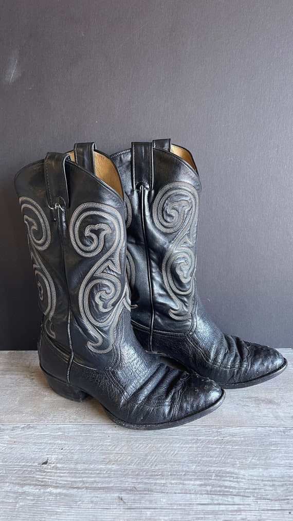 Vintage Cowboy Boots Larry Mahan Black Texas Leath