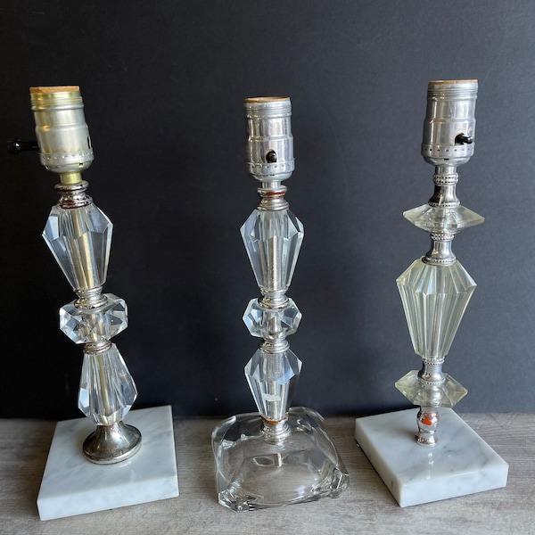 Vintage Lamps Glass Marble and Lucite Boudoir Table Lamps - No Shade - Choice or All Different