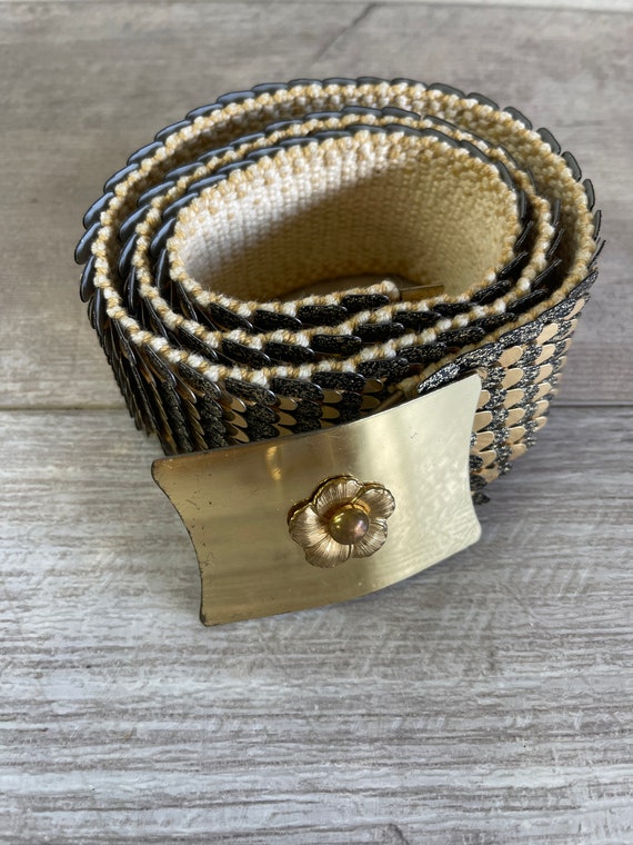 Vintage Belt, Necklace and Cuff -Gold Stretch Fis… - image 2