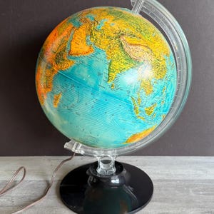 Vintage World Globe Lamp - 1980s Rand McNally Plastic Planet Nightlight