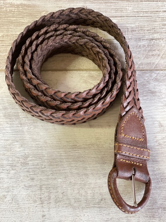 Vintage Leather Belt - Woven Medium 42 Inches - A… - image 4