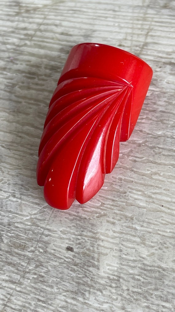 Vintage Bakelite Dress Clip - Carved Cherry Red