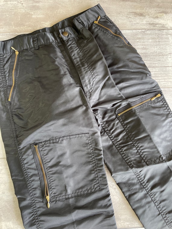 Vintage Cotler Parachute Pants Black Nylon Zipper Poc… Gem