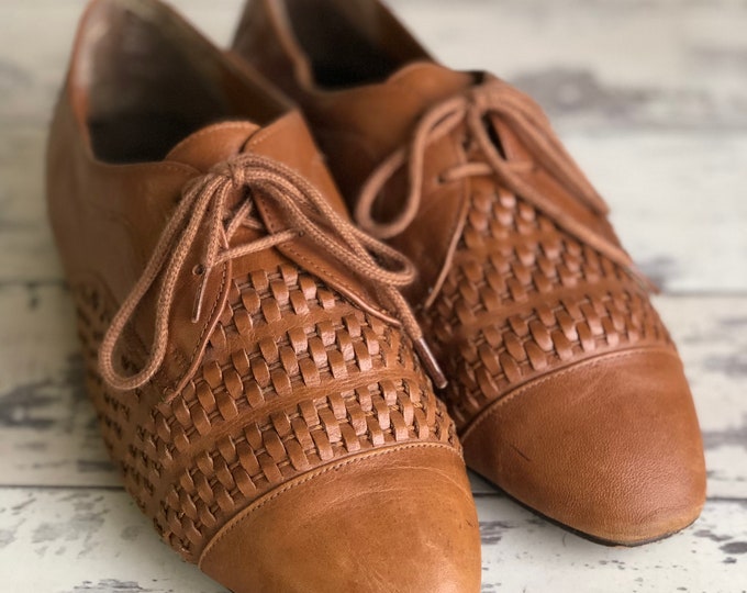 Vintage Woven Oxford Shoes Leather Tie up Huraches Womens' Size 9 Etsy