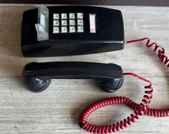 Vintage Landline TelePhone - Cortelco Black and Red Wall Mount Telephone