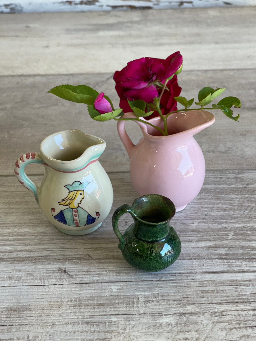 Vintage Miniature Pitchers choice Czech, Deruta, Mexico Creamer