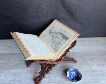 Vintage Wooden Book Trough - Made in India Carved Folding Book Holder- Boho decor