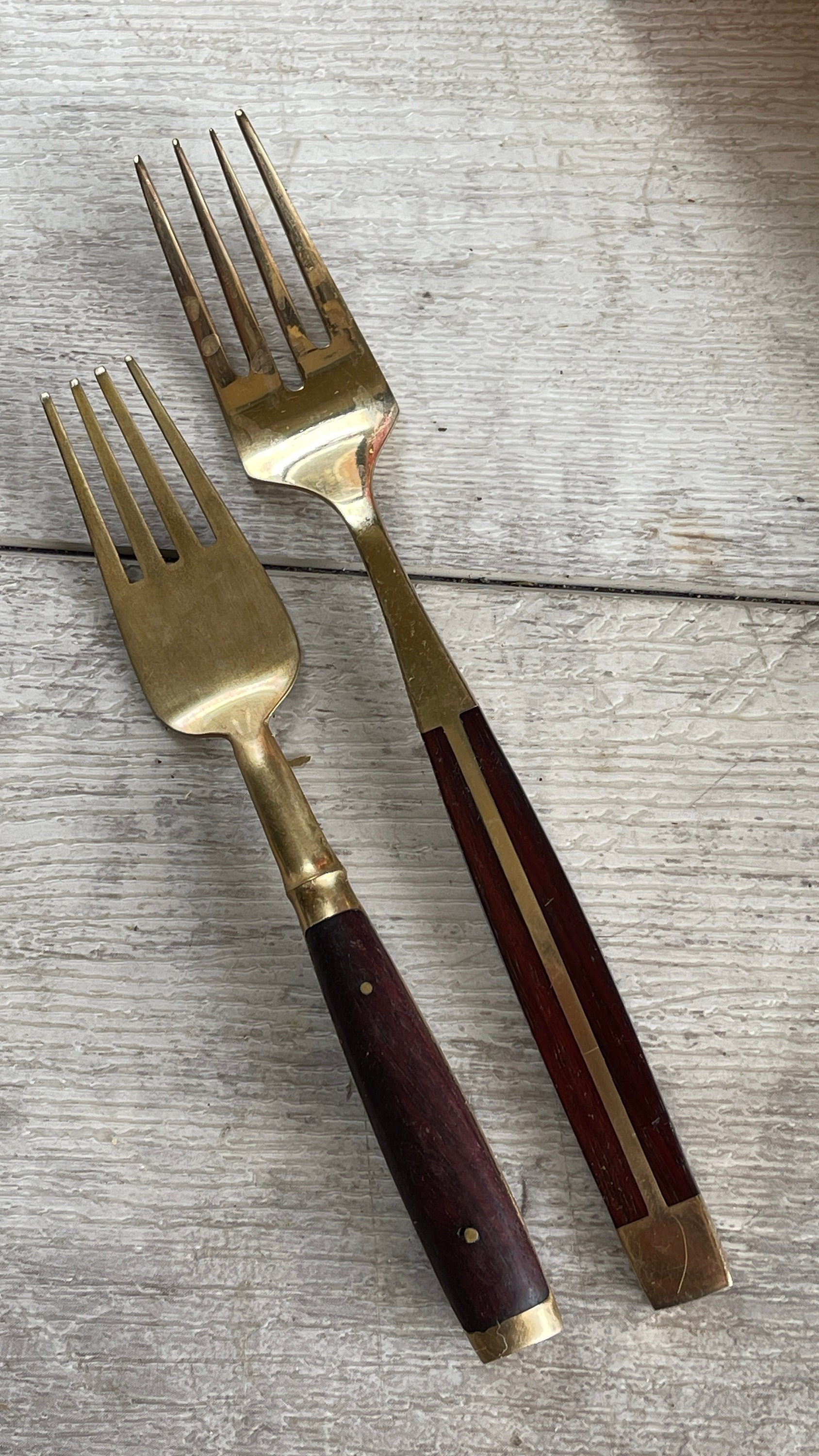 Vintage Brass Flatware Set: Thailand Rosewood Handles, 58 Pieces