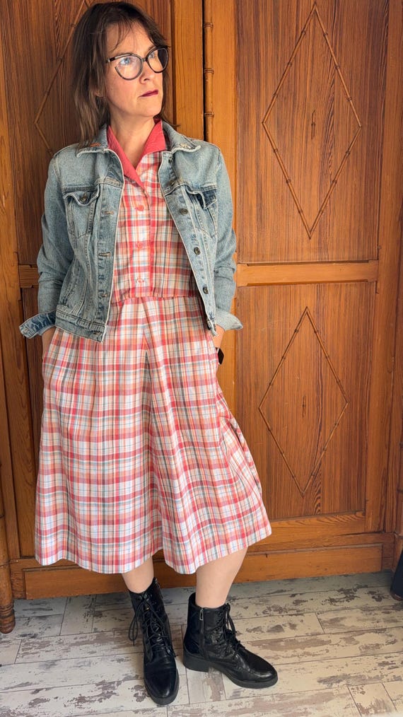 Vintage Handmade Plaid Dress - 1970s Housedress -… - image 9