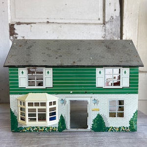 Vintage Marx Dollhouse Green Colonial 1950s - Tin lithograph  - As Is