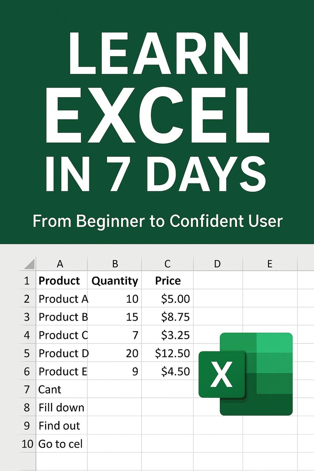 Learn Excel in 7 Days: Beginner to Advanced Guide (PDF Ebook Download ...