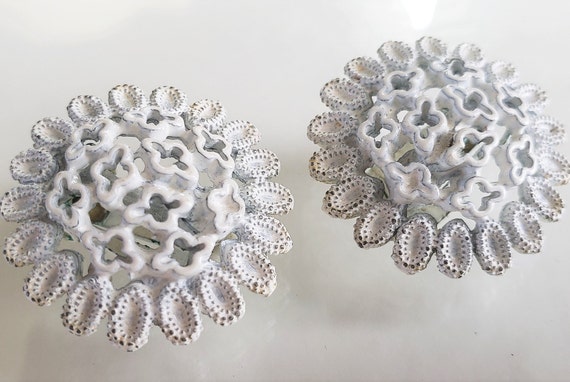 1950's 60's White Clip On Earrings, Metal Floral M