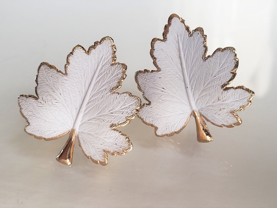 1950's-60's Clip On Earrings, White Maple Leaf, Me