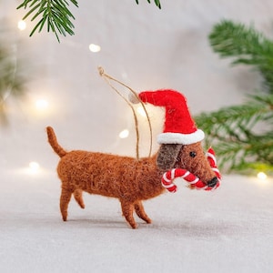 Candy Cane Teckel Vilt Decoratie, Kerstmis, Worst Hond Boom Hangende Decoratie, Leuk, Speels, Leuk, Feestdecoratie voor Kinderen, Onbreekbaar