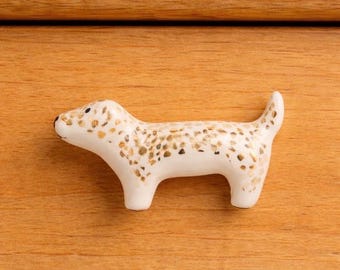 Ceramic Dog Gilded Drawer Knob, Kid's Drawer Pull, Toddler's, Infant, Nursery Room Decor, Luxe, Decorative, Animal Decoration, Cute Gift