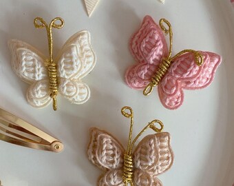 Butterfly Crochet Hair Bow Clip, Pastel Pink, Neutral, Baby Crochet Hair Clip, Cute Hair Accessory, Sweet, Romantic, Baby Girl Birthday Gift