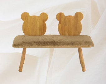 Kid's Fluffy Bear 2-Person Wooden Chair, Soft Kid's Furniture, Toddler's Room Decor, Baby Shower, Nursery Room Decor, Gender Neutral, Gift