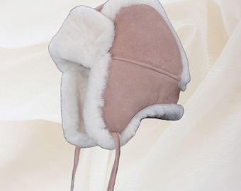 Cappello da cacciatore per bambini e neonati in pelle di pecora, vera lana d'agnello, pelle scamosciata, morbido, adorabile, carino, peloso, caldo, accessori invernali, abbigliamento invernale