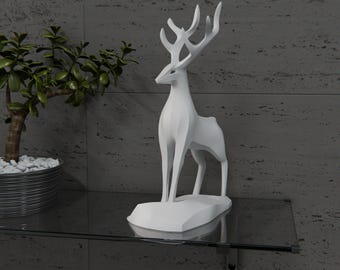 3D Printed Modern Art Winter Deer Stag Statue