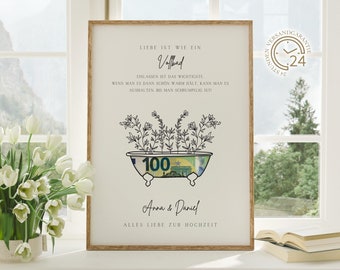 digitaal geld cadeau bruiloft | Trouwposter | DIY-cadeau voor de bruid en bruidegom | Huwelijkscadeaugeld | gepersonaliseerd geldcadeau