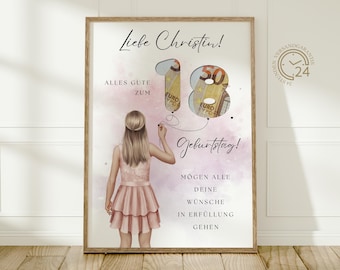 personalisiertes Geldgeschenk 18. Geburtstag | kreatives Geschenk Mädchen Frau Tochter | Happy Birthday 16 | DIY Geldgeschenk basteln | A4