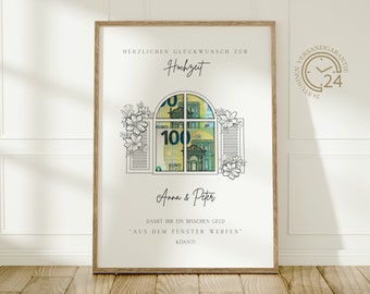 digitaal geld cadeau bruiloft | Trouwposter | DIY-cadeau voor de bruid en bruidegom | Huwelijkscadeaugeld | gepersonaliseerd geldcadeau