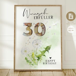 Cash gift for 30th birthday | creative gift idea instant download A4 | Poster round birthday | Birthday gift wish fulfiller