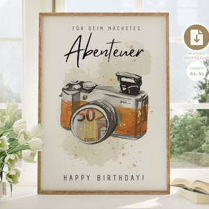 Voyage d'anniversaire cadeau d'argent | cadeau d'anniversaire créatif | Joyeux anniversaire | 18e anniversaire | Photographe de cadeaux d’argent bricolage |  Téléchargement PDF