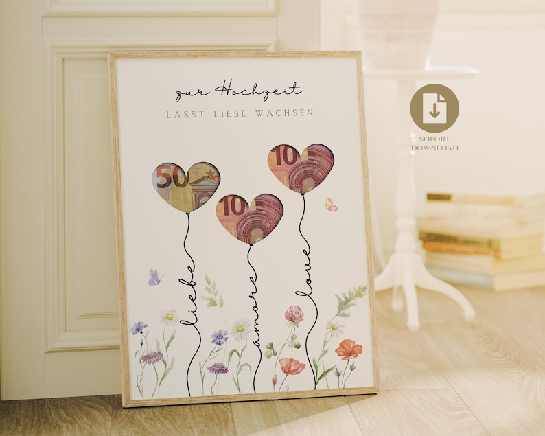 Geldgeschenk Hochzeit | Hochzeitsposter | DIY Geschenk für das Brautpaar | Hochzeitsgeschenk Geld | Last-minute Geschenk  Sofort-Download A3, A4 und A5
Zur Hochzeit lasst Liebe wachsen.