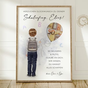 personalisiertes Geldgeschenk zur Einschulung | kreatives Geschenk Geld Poster Schulanfang Junge, Sohn | Schulstart DIY Digitaler Download