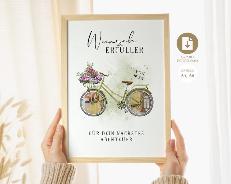 Geldgeschenk Geburtstag | lustiges Geldgeschenk für Tochter, Mutter, Freundin | Happy Birthday | DIY Wunscherfüller Fahrrad | Geldgeschenk Radfahrer | Geschenk Fahrradfahrer | Digitaler Download PDF | Gutschein Geld
Für dein nächstes Abenteuer