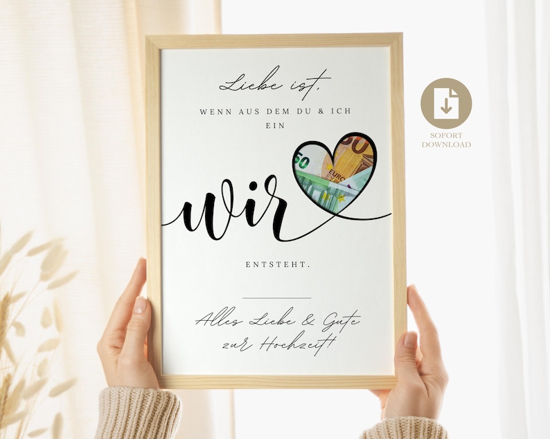 Digital money gift for weddings | Wedding poster | DIY gift for the bride and groom | Money wedding gift | Last-minute instant download A4 image 7