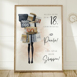 cadeau en espèces personnalisé pour les achats du 18e anniversaire | cadeau amusant pour fille, mère, petite amie | Bon d'achat à faire soi-même A4