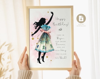 Money gift for a woman's or girl's birthday | Birthday present for daughter or girlfriend | DIY dress made from banknotes | Instant download PDF A4