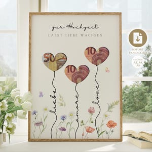 Geldgeschenk Hochzeit | Hochzeitsposter | DIY Geschenk für das Brautpaar | Hochzeitsgeschenk Geld | Last-minute Geschenk  Sofort-Download A3, A4 und A5
Zur Hochzeit lasst Liebe wachsen.